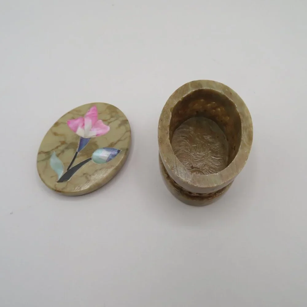 Soapstone Mother Of Pearl Trinket Box